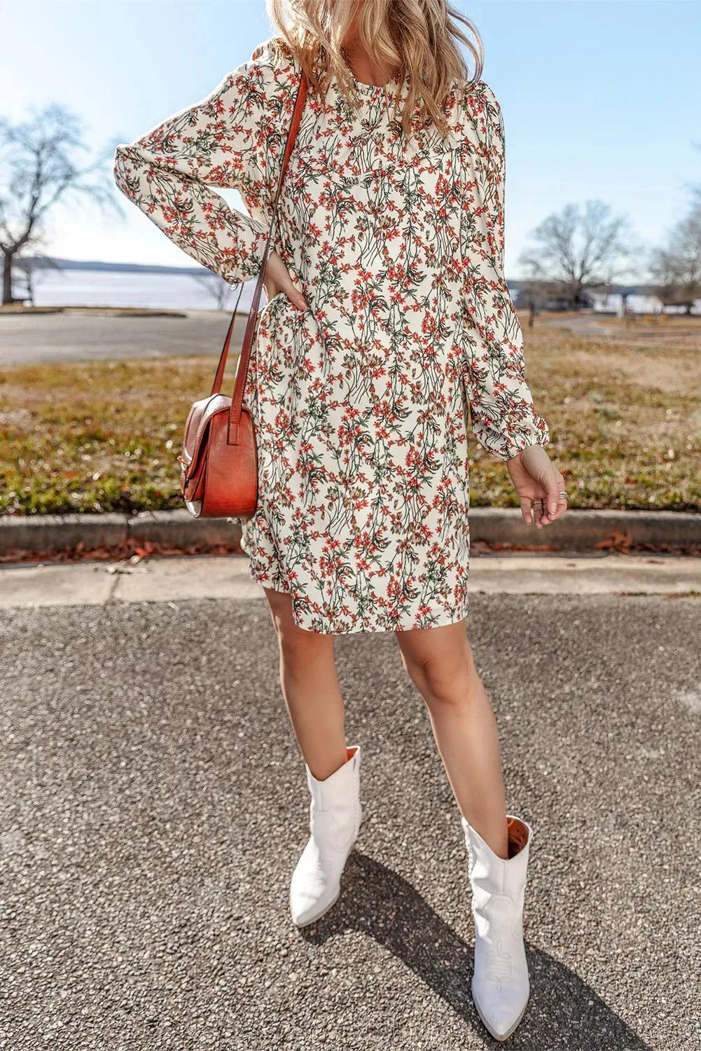 🌺 Floral Round Neck Long Sleeve Mini Dress 🌺