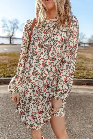 🌺 Floral Round Neck Long Sleeve Mini Dress 🌺