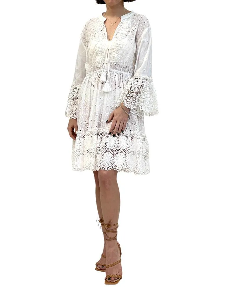 1441 White Long Sleeve Dress