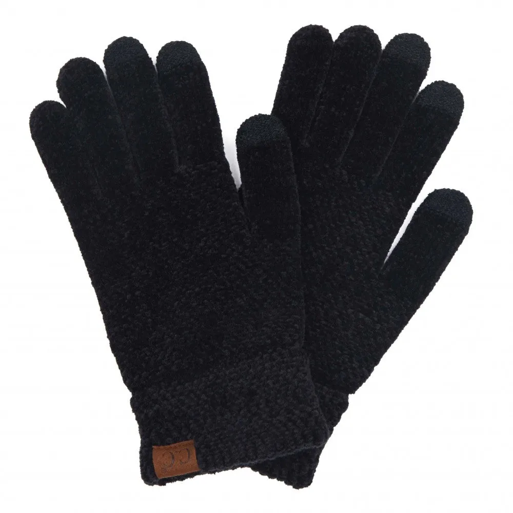 Black Chenille Knit Smart Touch Touchscreen Gloves