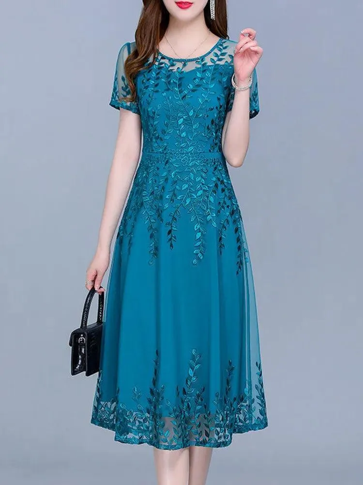 Blue Chiffon Mesh Long Dress: Elegant Summer Fashion & Comfort