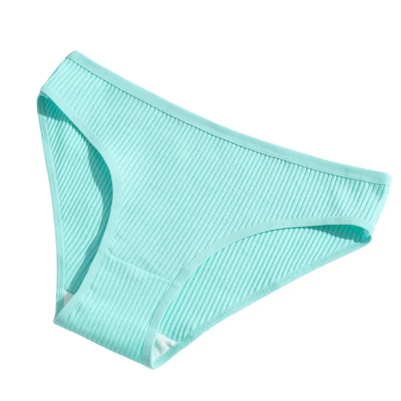 Breathable Solid Color Ribbed Cotton Panties - SF2175