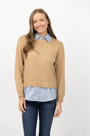 Central Park West Tessa Crewneck Twofer Top in Camel