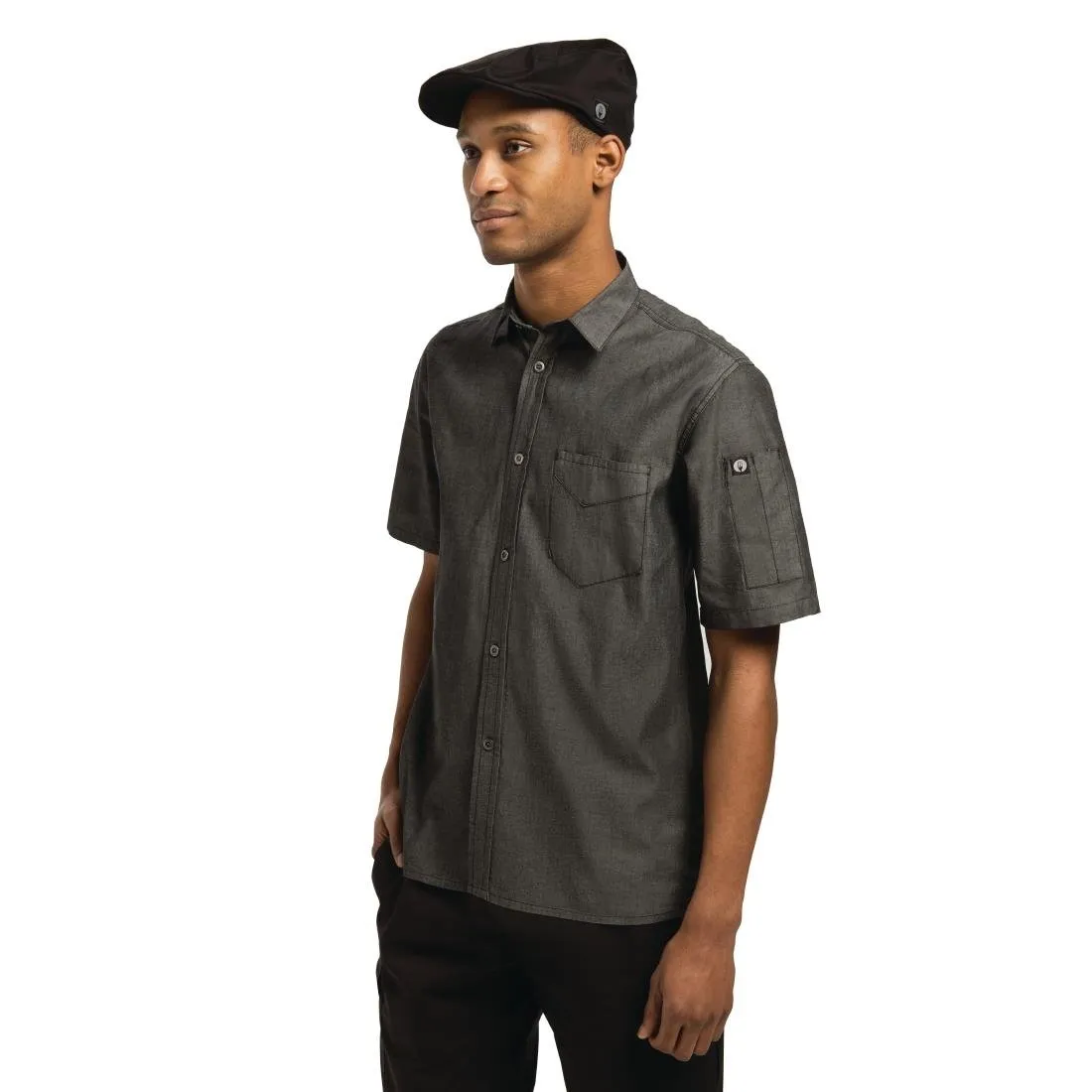 Chef Works Unisex Detroit Denim Short Sleeve Shirt Black S - B075-S