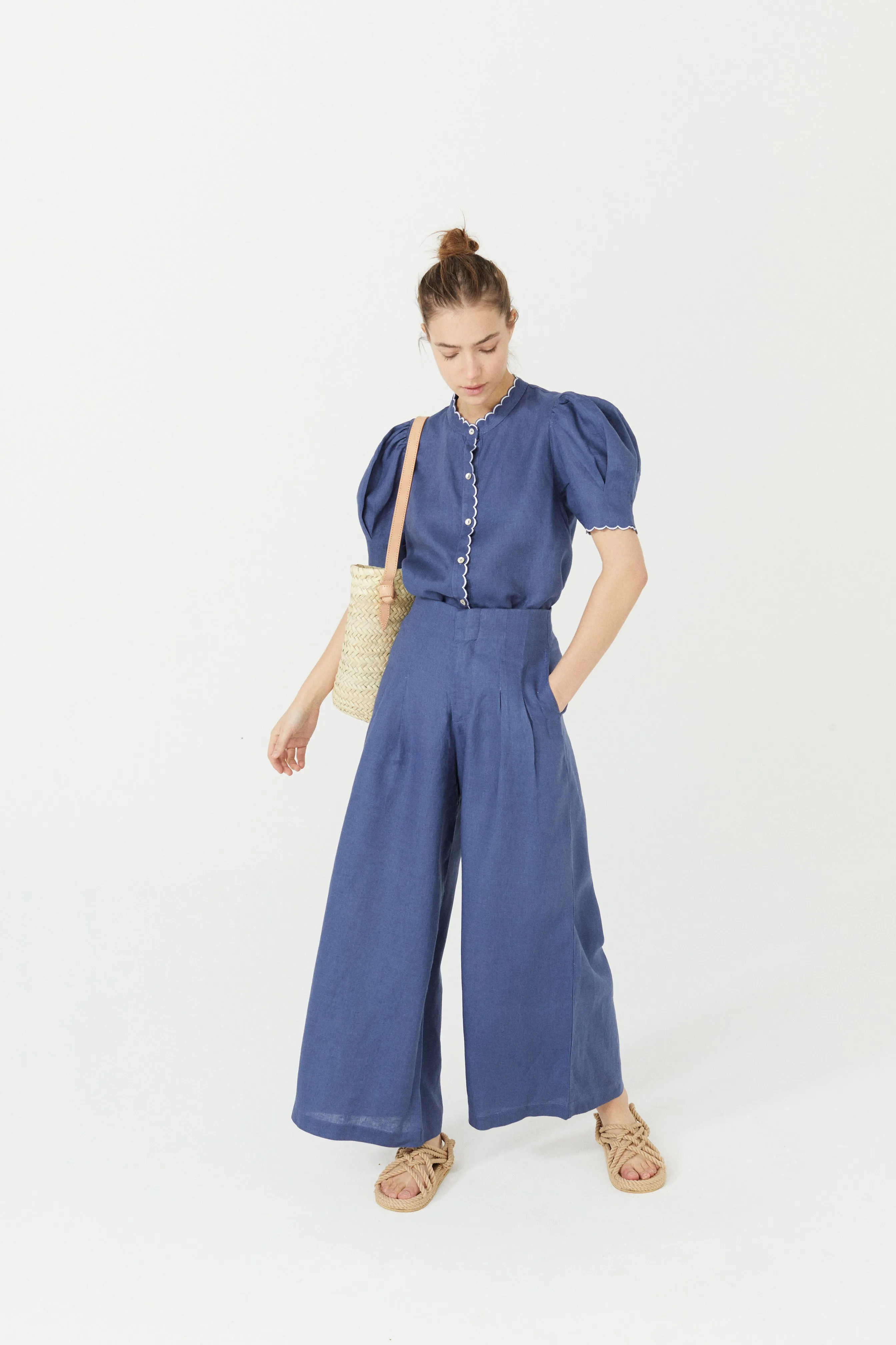 Culotte Linen Pants - Deep Blue