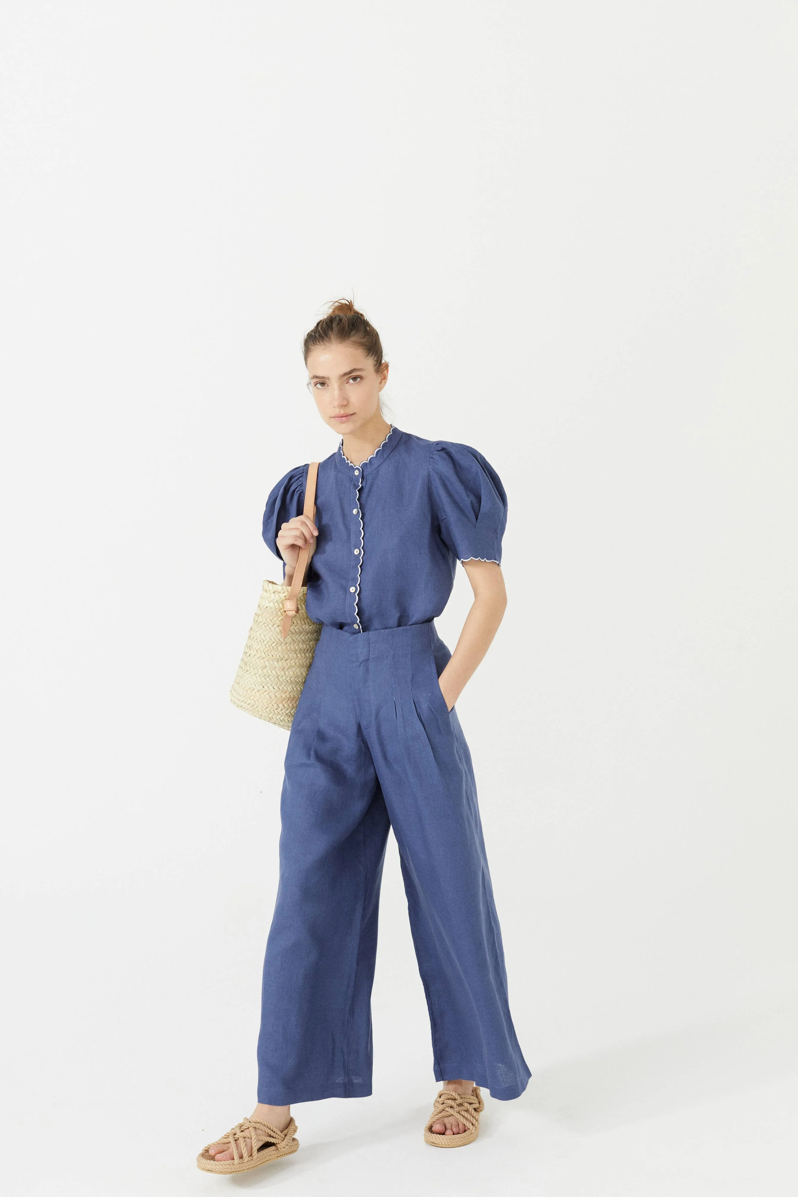 Culotte Linen Pants - Deep Blue