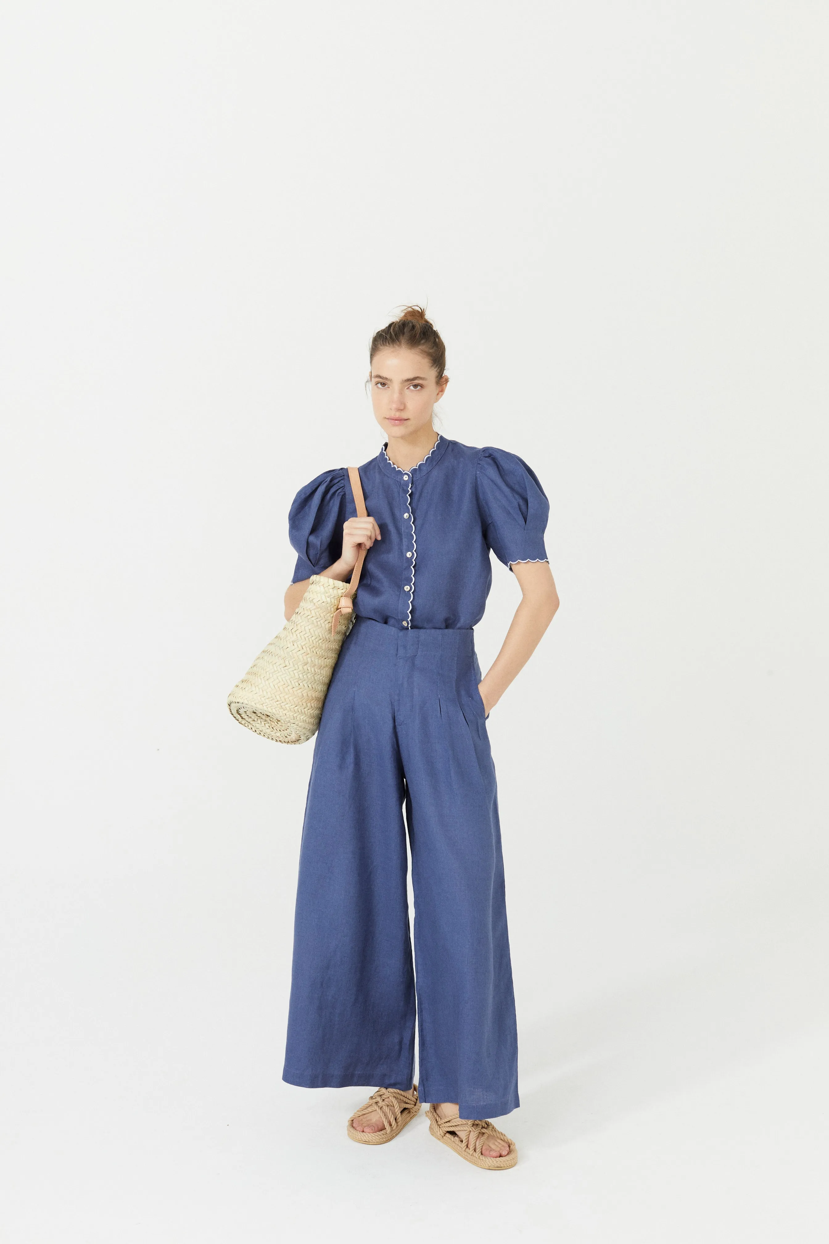 Culotte Linen Pants - Deep Blue