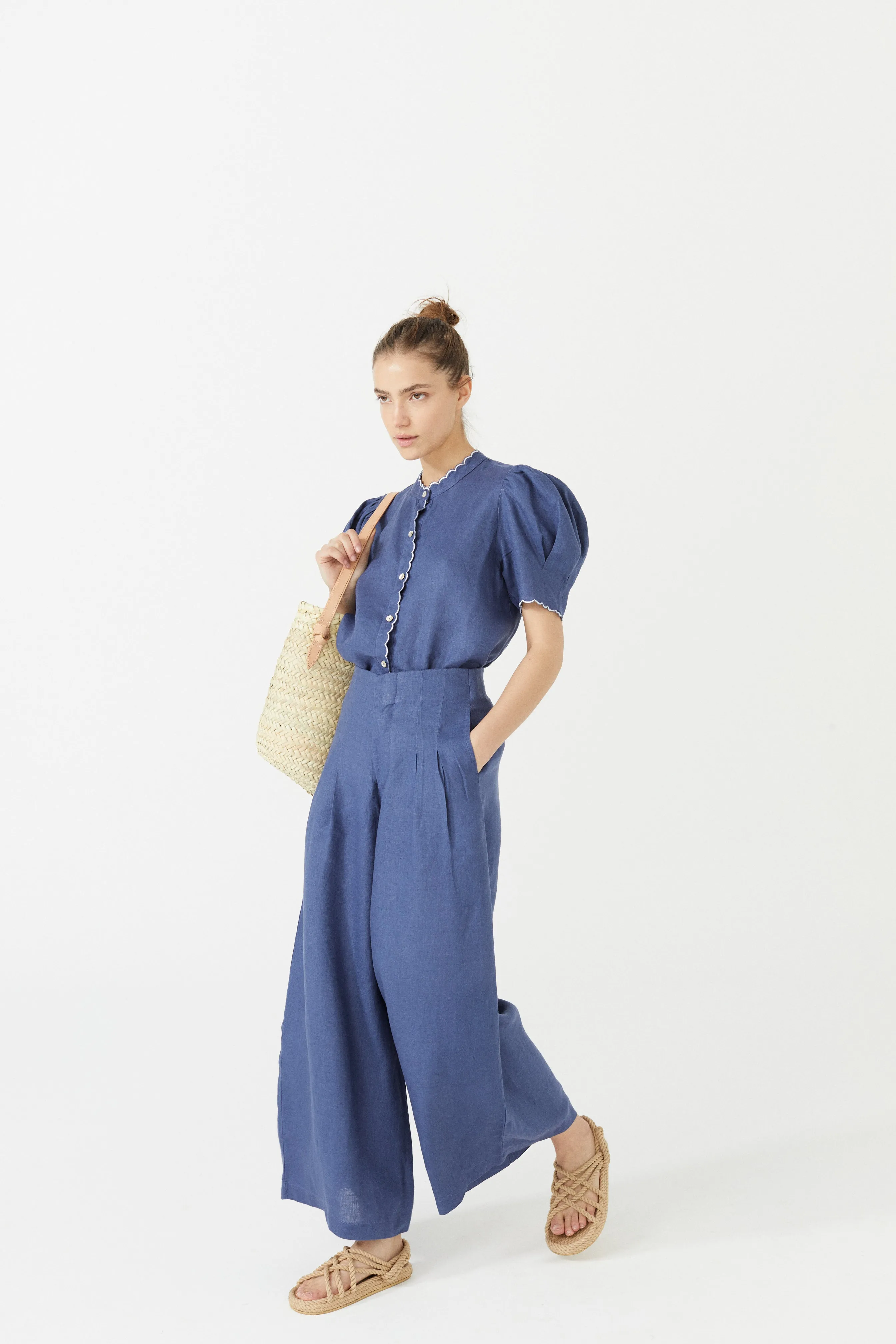 Culotte Linen Pants - Deep Blue