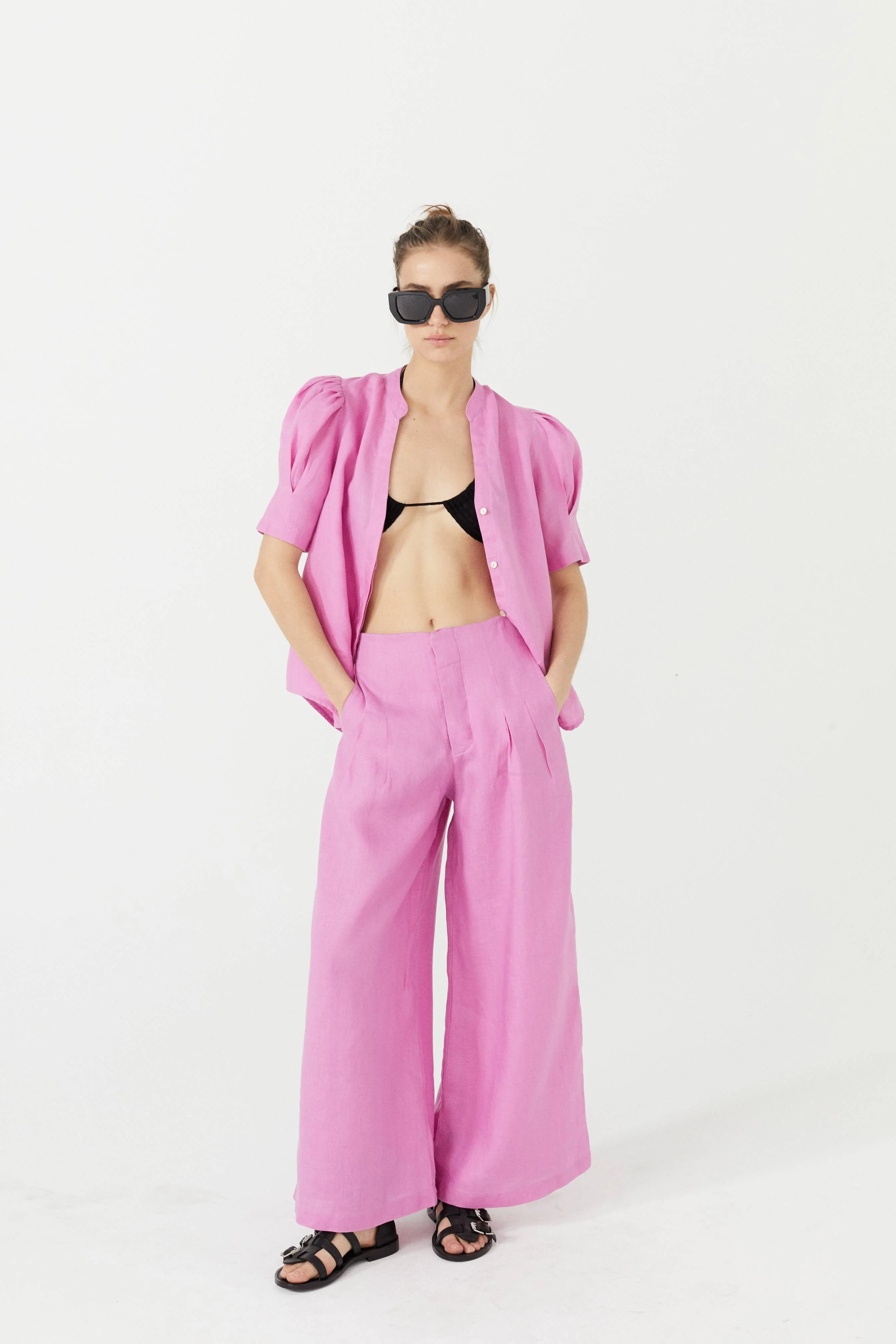 Culotte Linen Pants - Petunia Pink