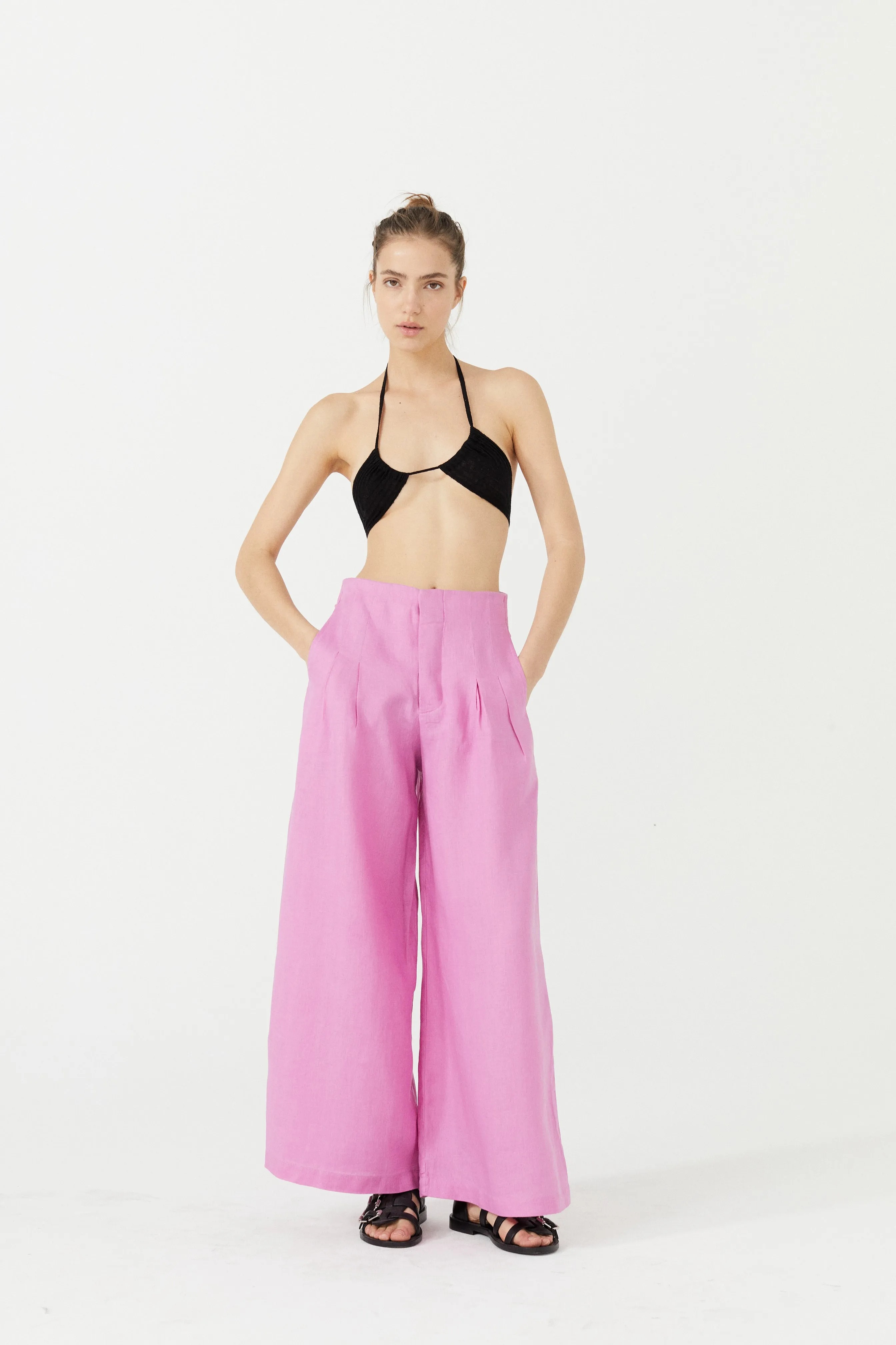 Culotte Linen Pants - Petunia Pink