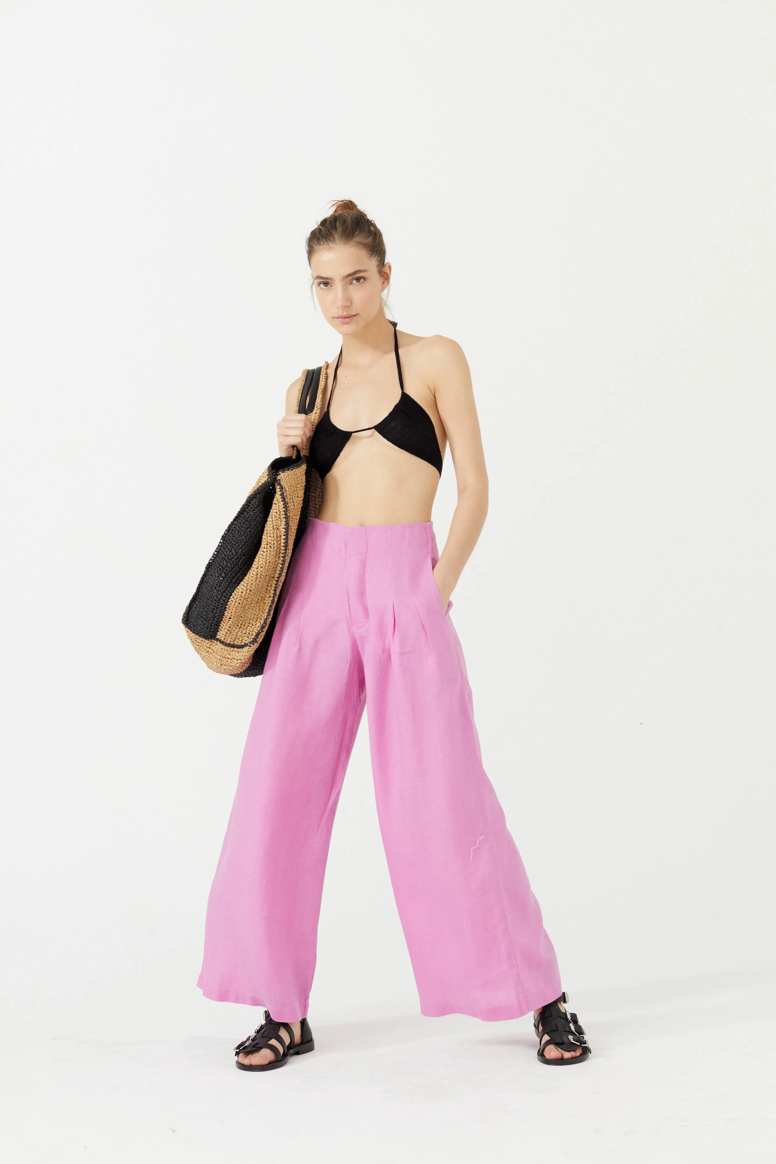 Culotte Linen Pants - Petunia Pink