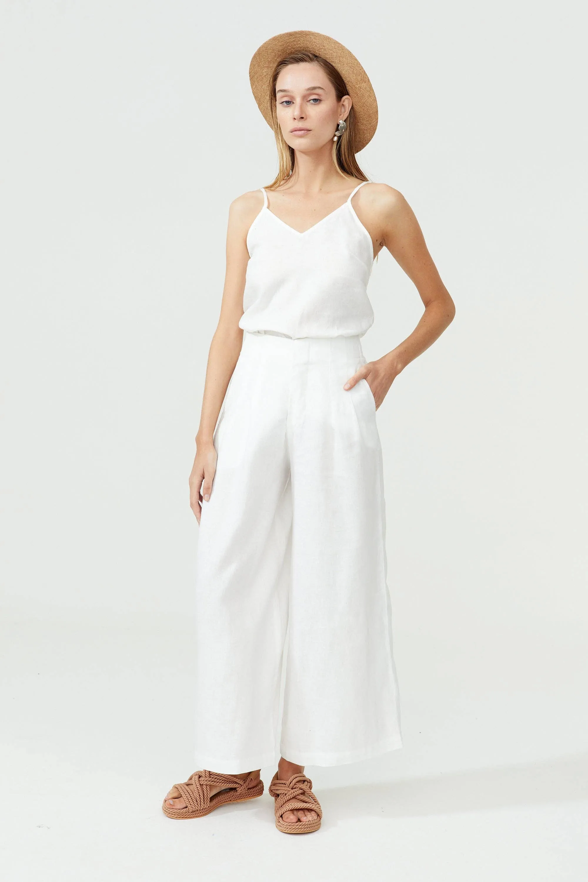 Culotte Linen Pants - White