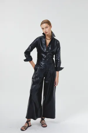 Culotte Metallic Linen Pants - Black