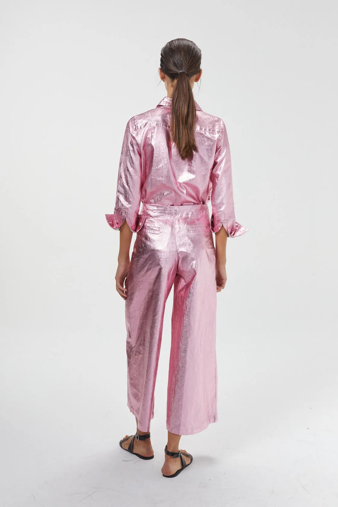 Culotte Metallic Linen Pants - Pink