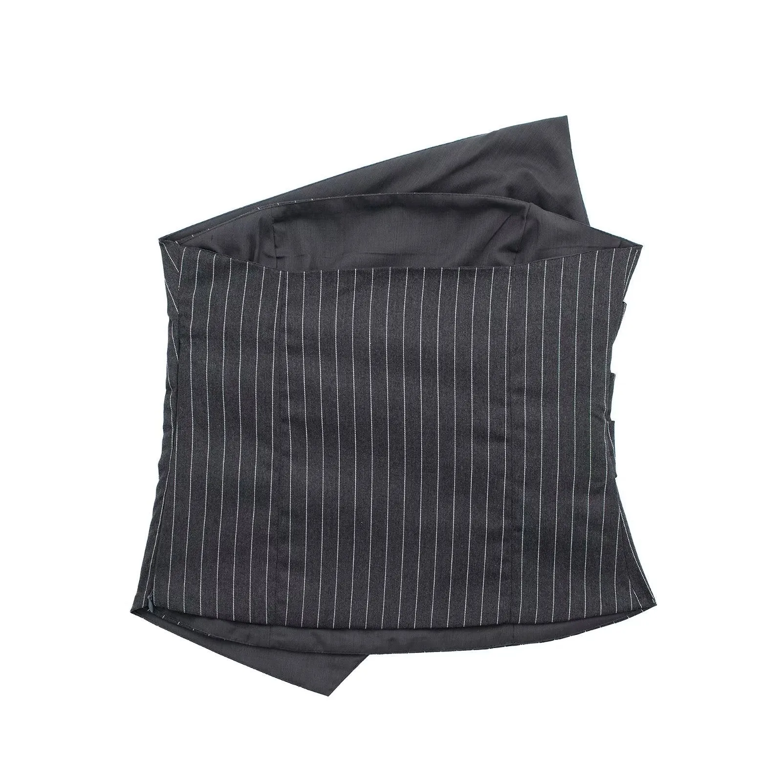 Diagonal Neck Pinstripe Tight Pleated Corset Top