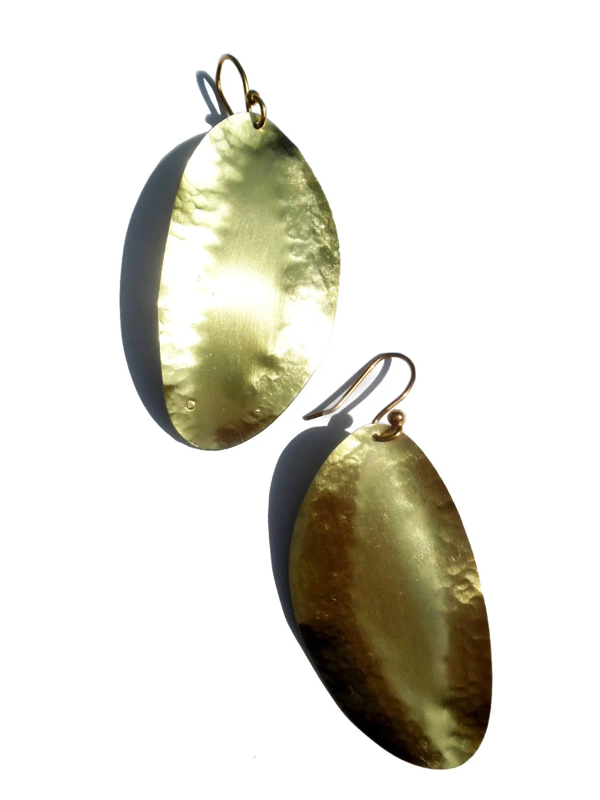 Earrings Hammered Leaf Gold On Brass