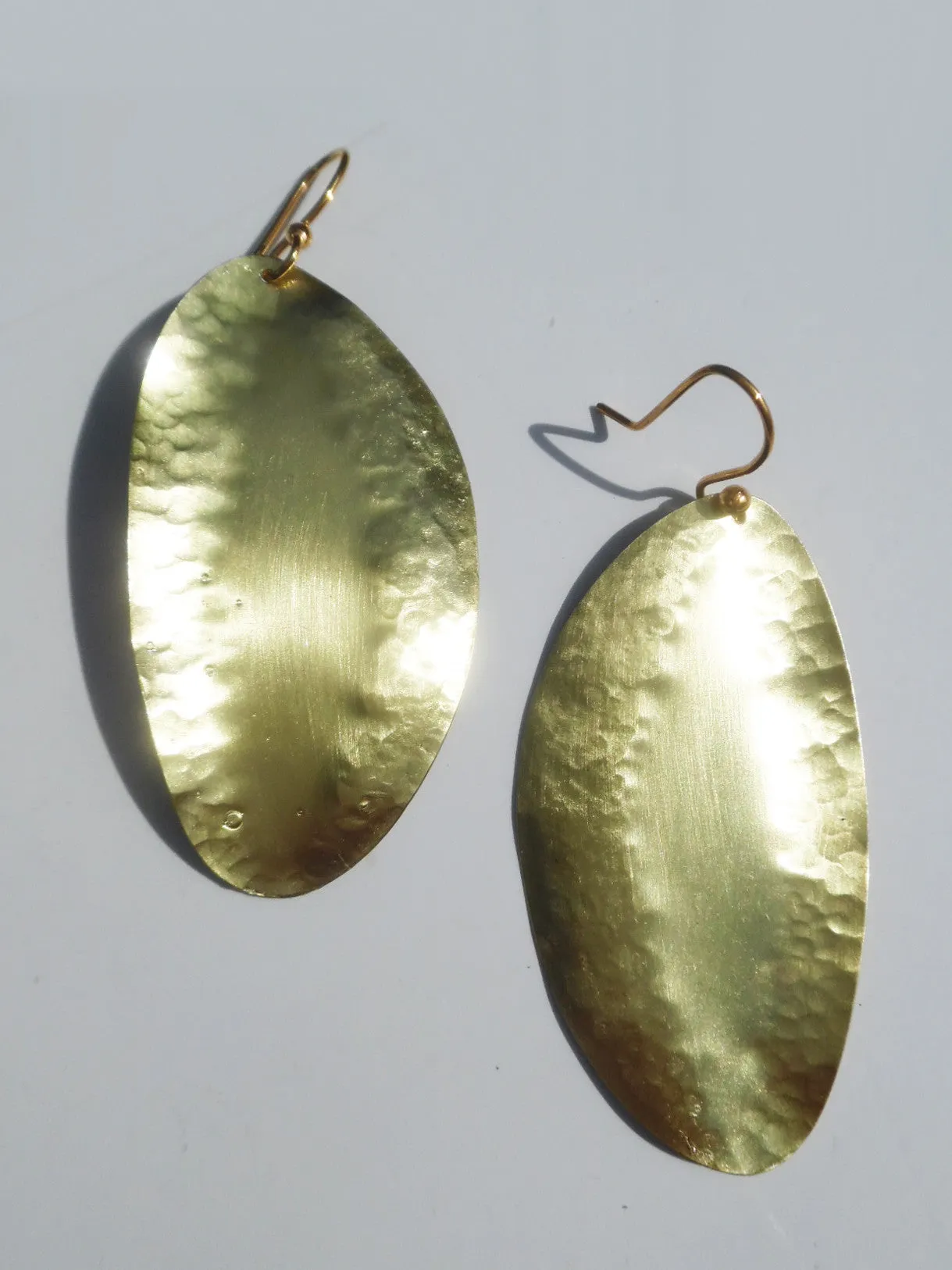 Earrings Hammered Leaf Gold On Brass