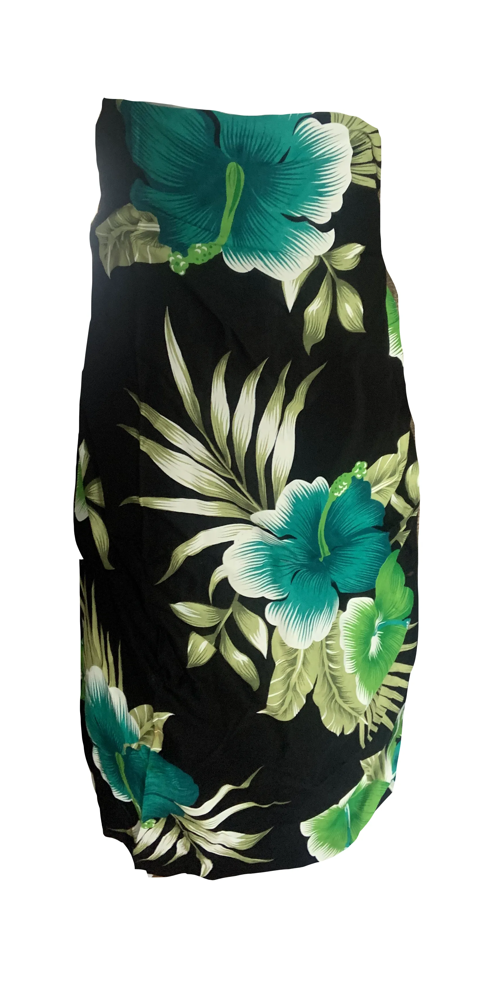 Elegant Black Sarong with Green Flower Pattern  - Sophisticated Beach Cover-Up