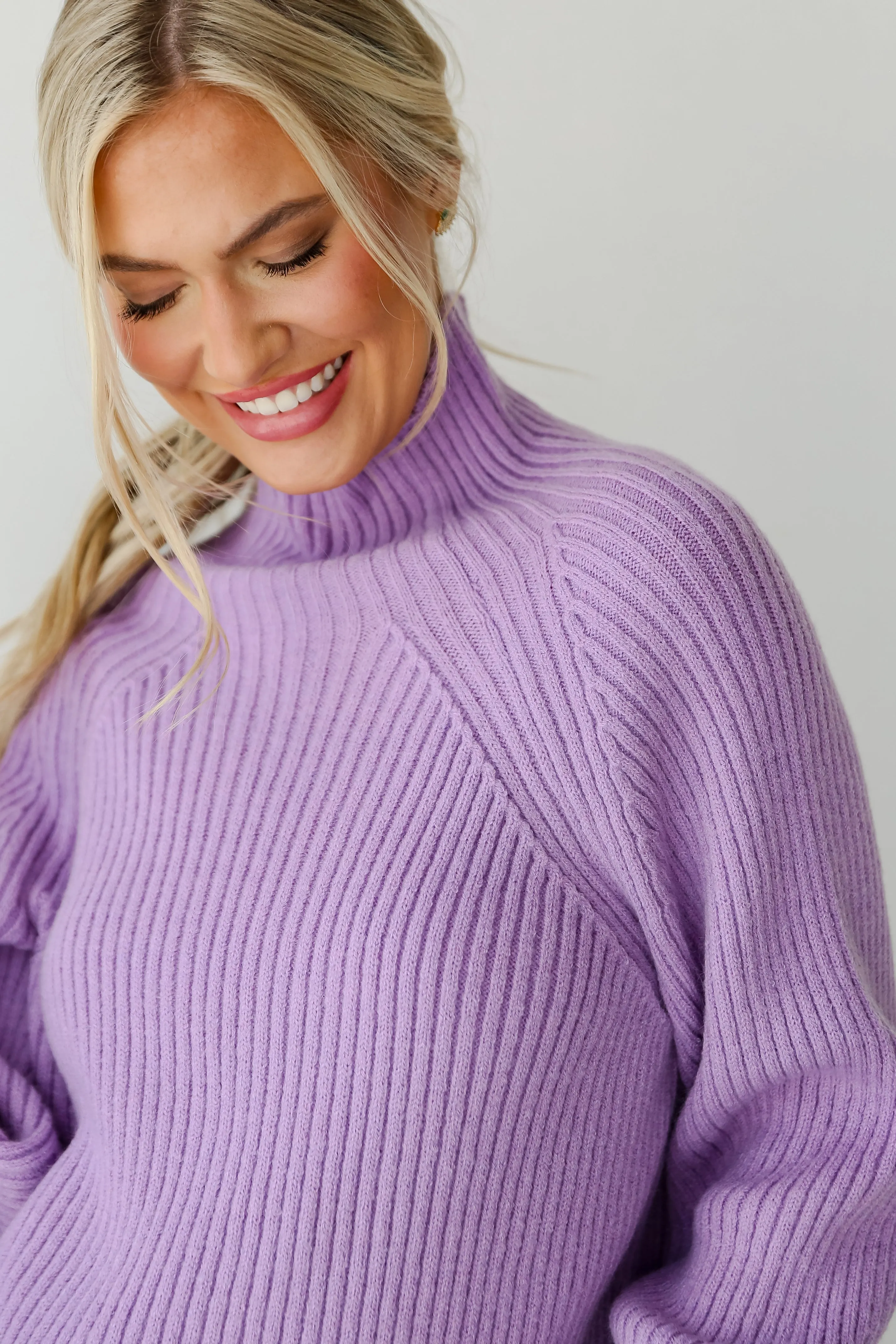 FINAL SALE - Eyes On You Lavender Mock Neck Sweater - DU DEAL