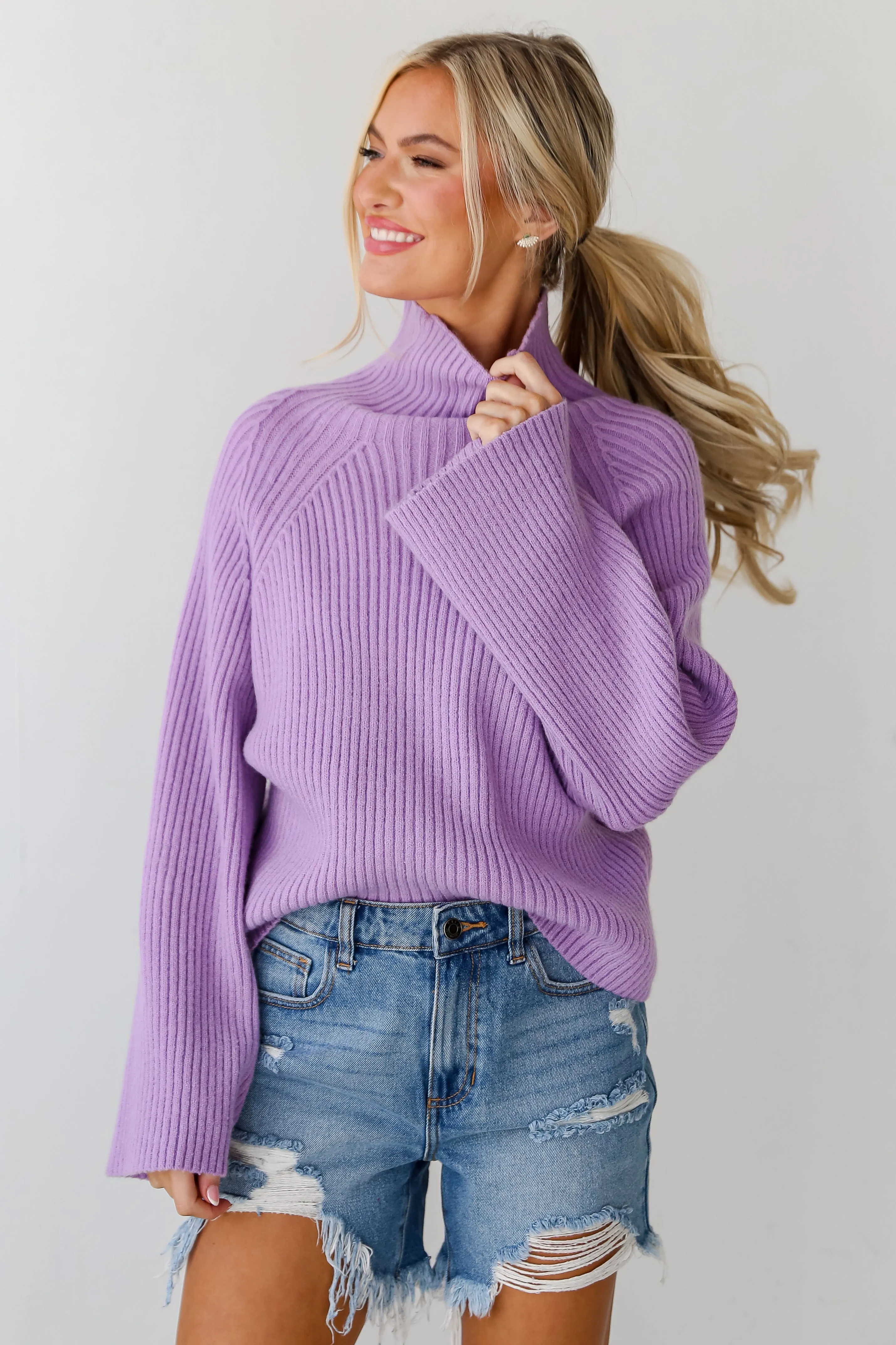 FINAL SALE - Eyes On You Lavender Mock Neck Sweater - DU DEAL