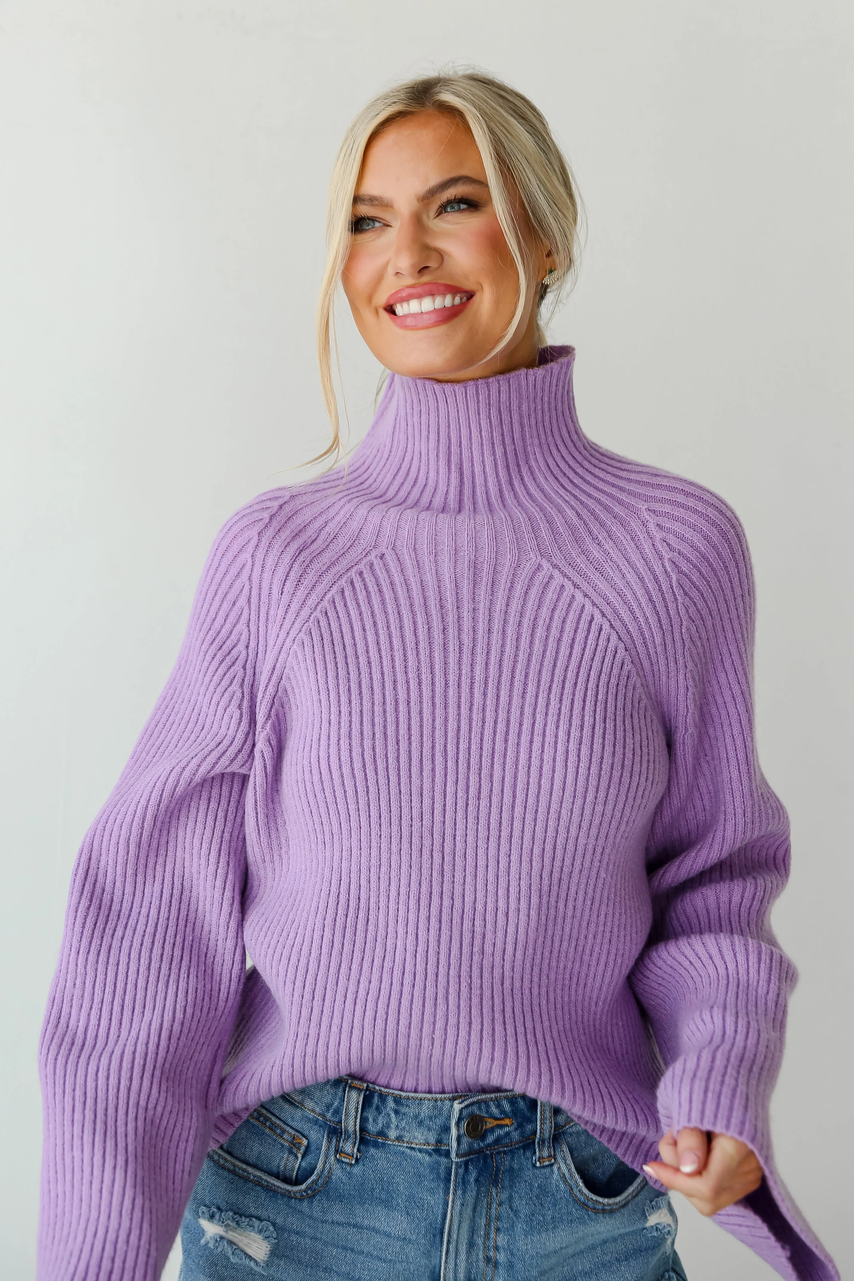 FINAL SALE - Eyes On You Lavender Mock Neck Sweater - DU DEAL