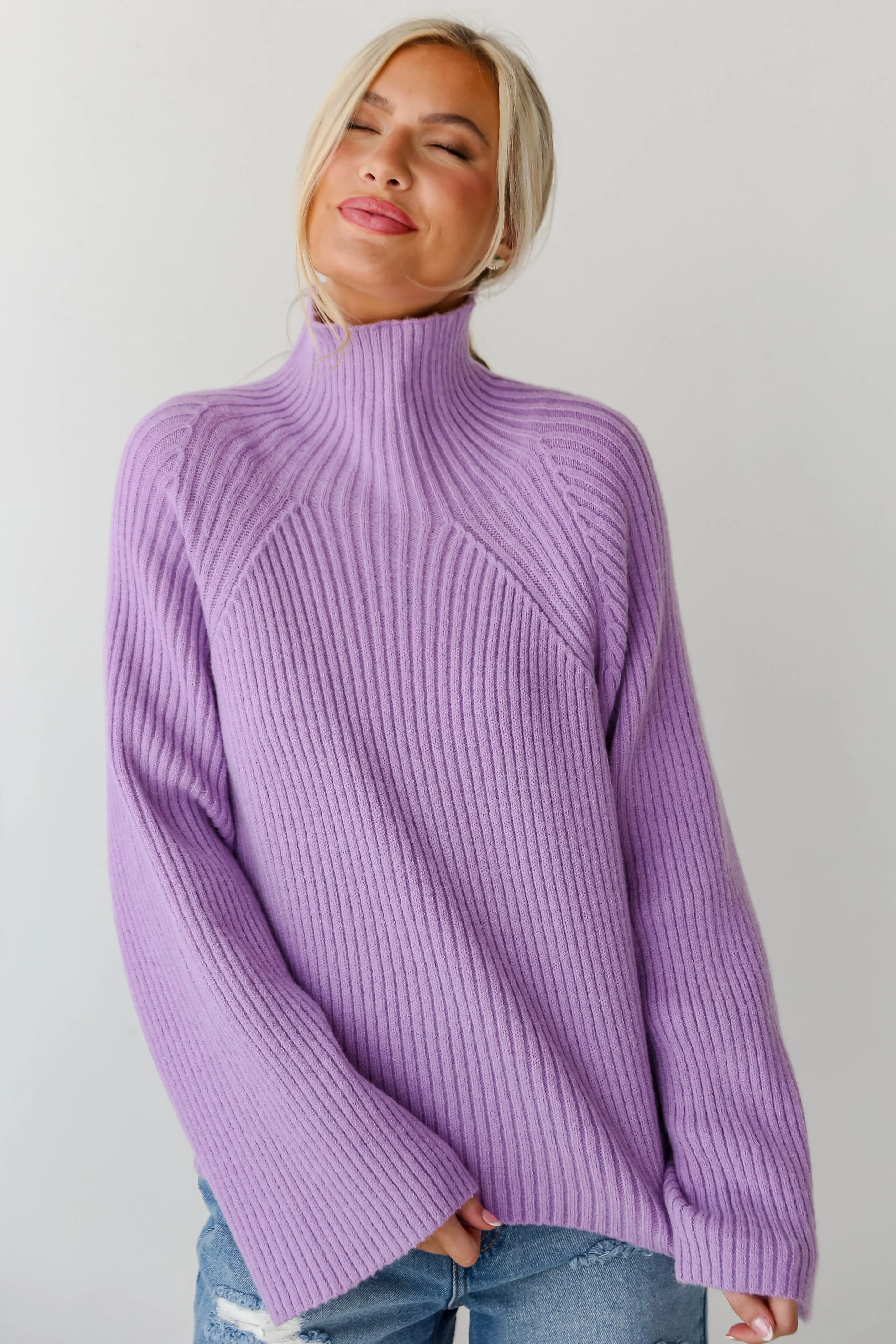 FINAL SALE - Eyes On You Lavender Mock Neck Sweater - DU DEAL