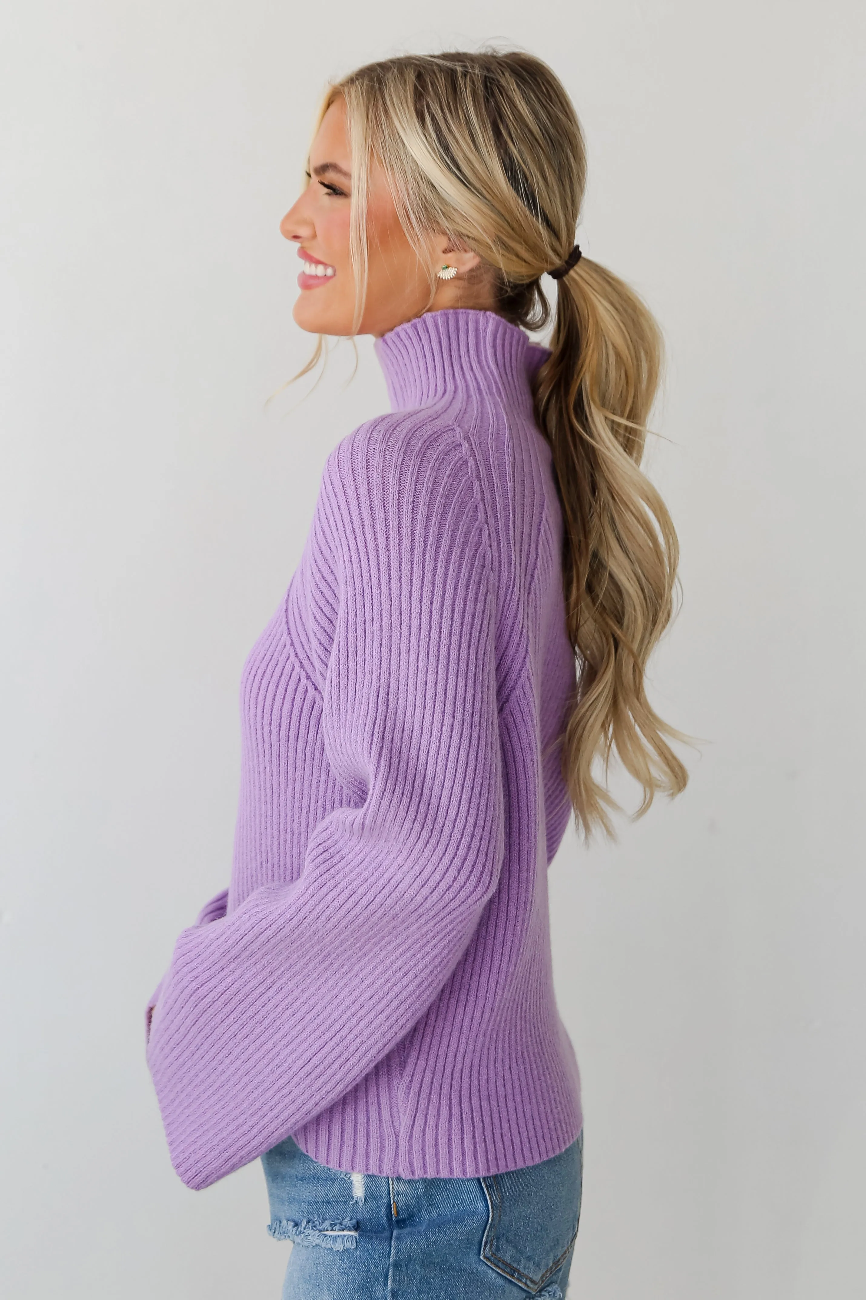 FINAL SALE - Eyes On You Lavender Mock Neck Sweater - DU DEAL