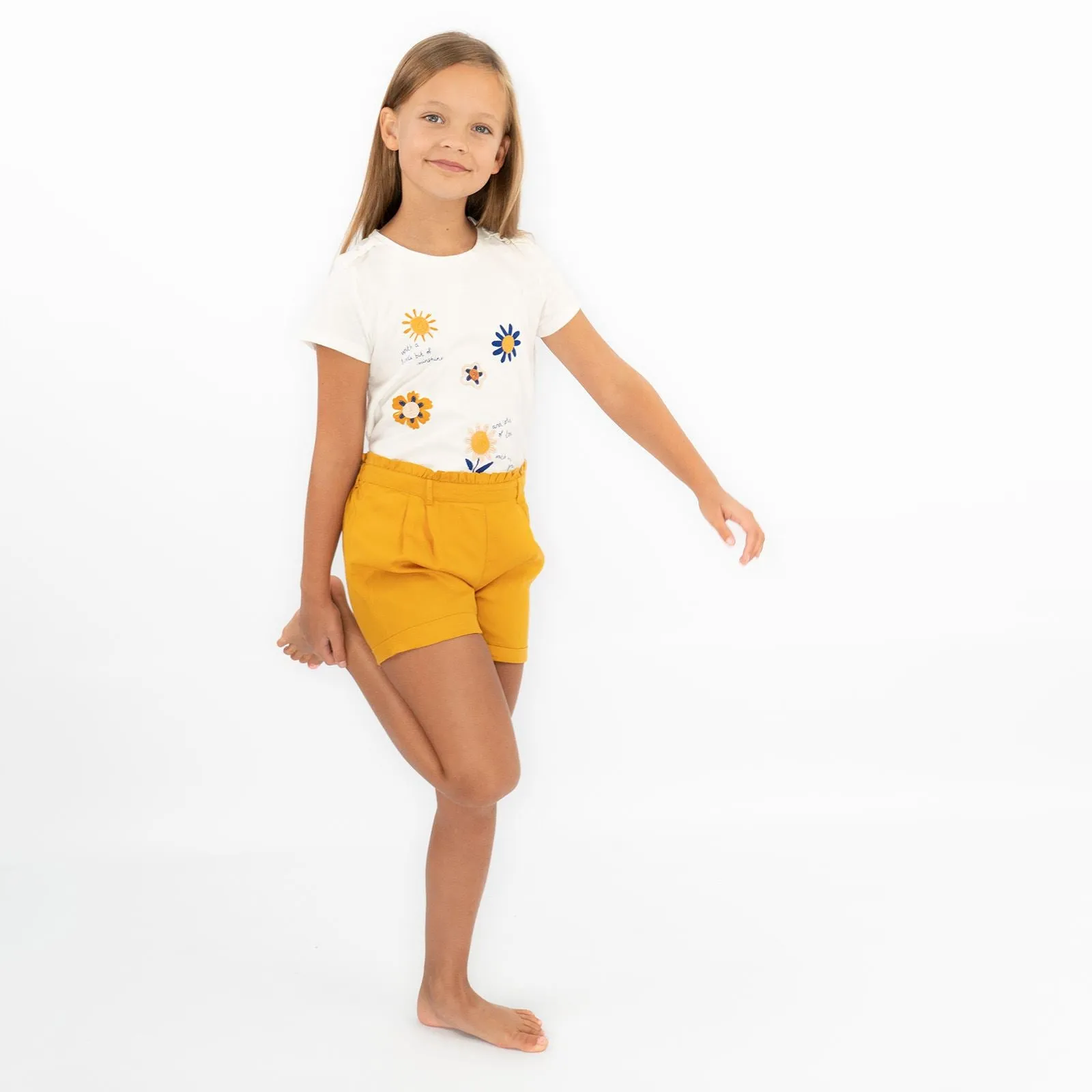 Girls Ivory T-Shirt Summer Sunflower Embroidered Tops