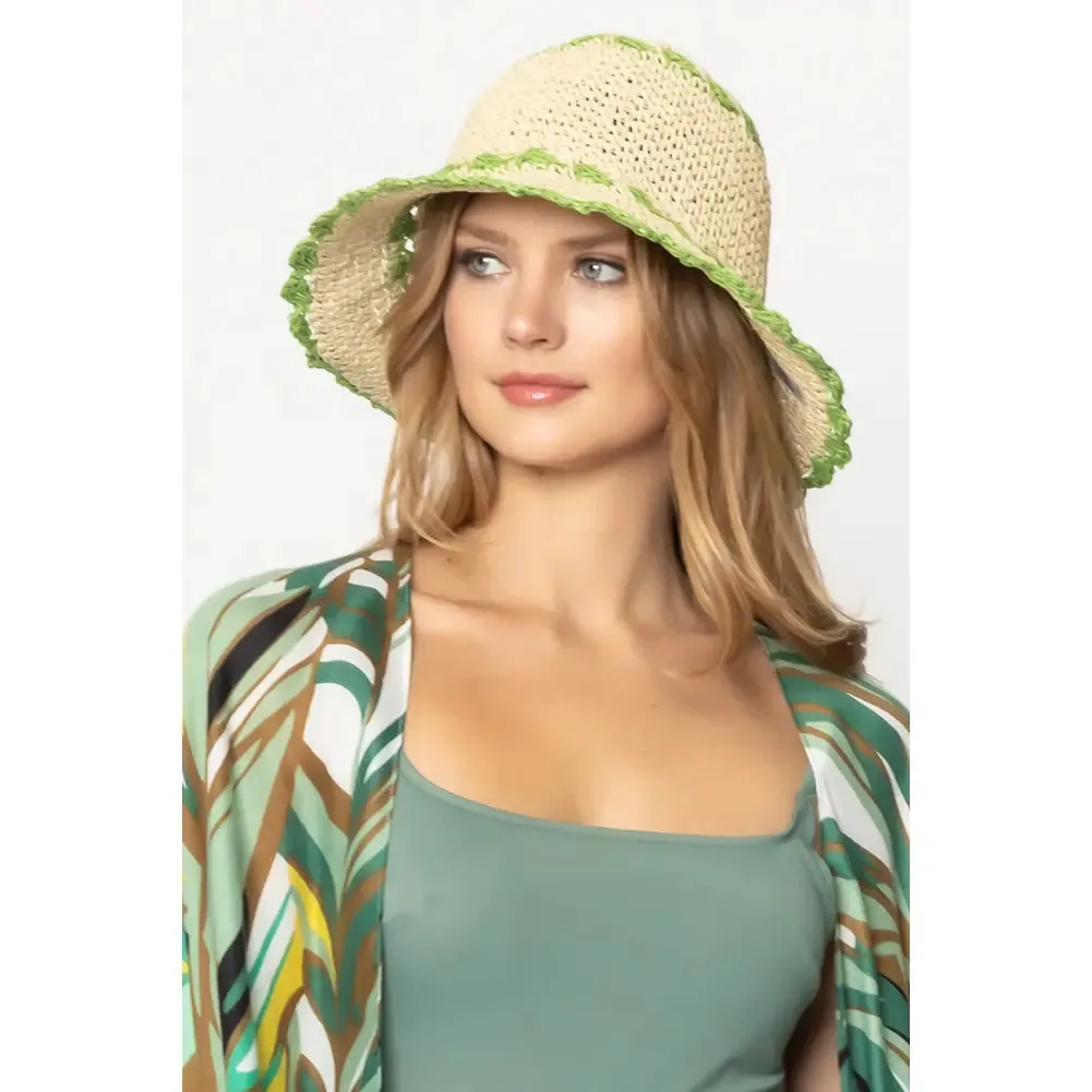 Green Trim Straw Bucket Hat