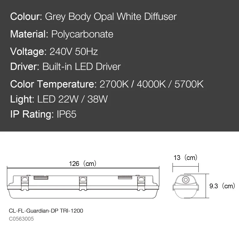 Guardian 1200mm LED Tri-Color Heavy Duty Weatherproof Linear Batten Light Dual-Power 22W 38W