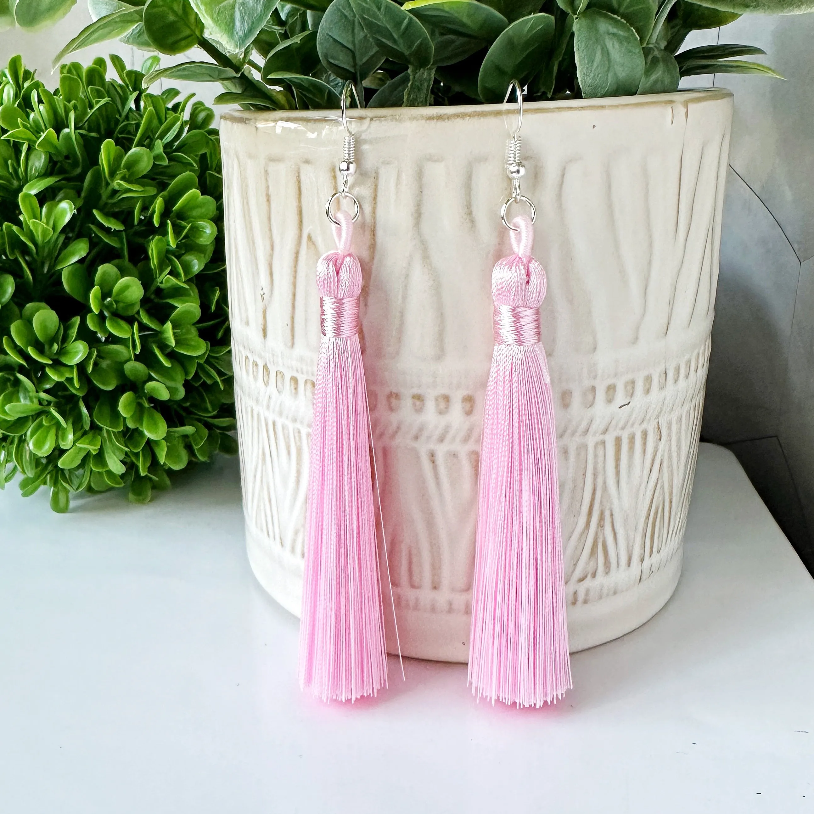 Hazel - Elegant Pink Tassel Earrings