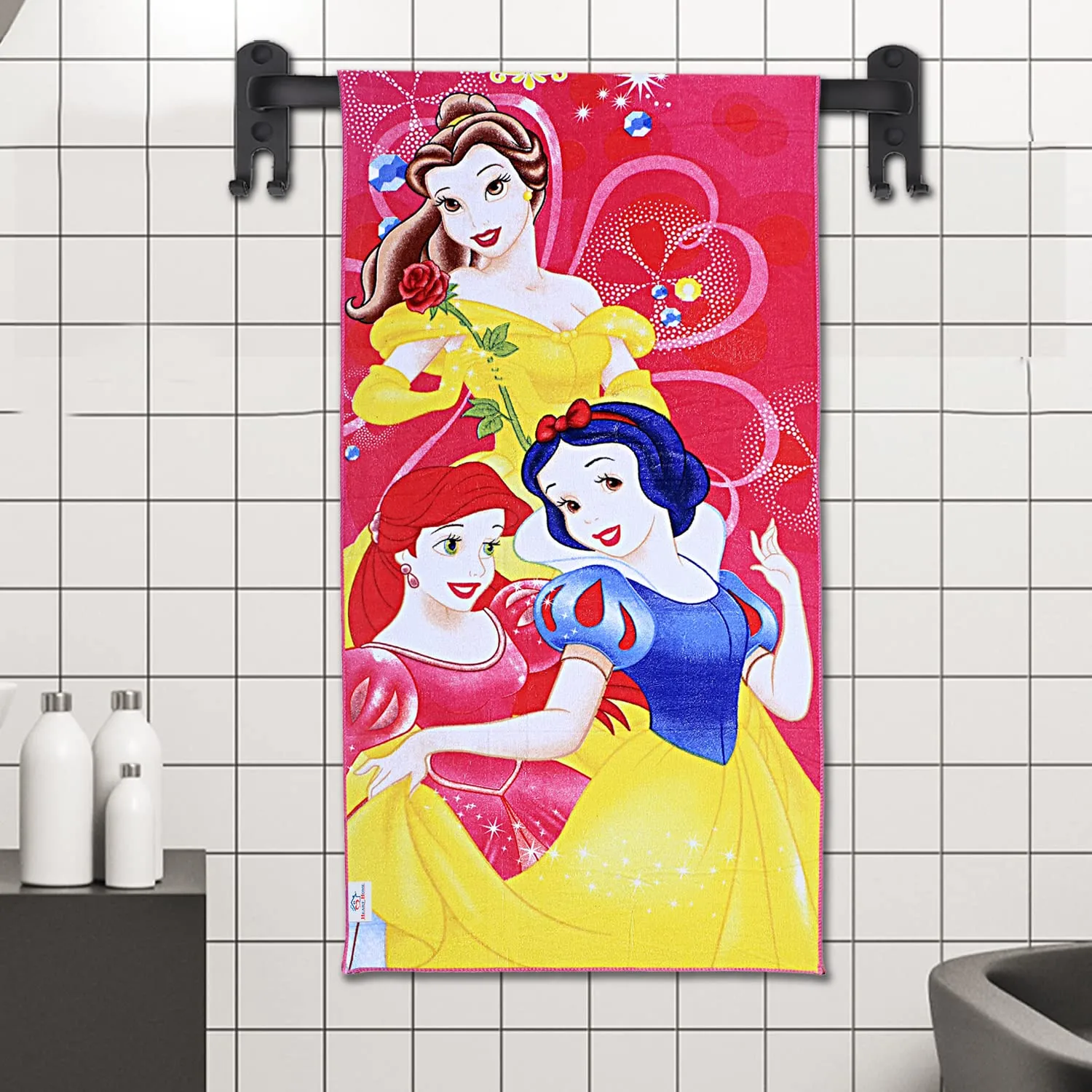 Heart Home Disney Princess Kids Bath Towel|Soft Cotton Towel for Kids|Sides Stitched Baby Towel|400 GSM Toddler Bath Towel|24x48 Inch|Pack of 3 (Pink)