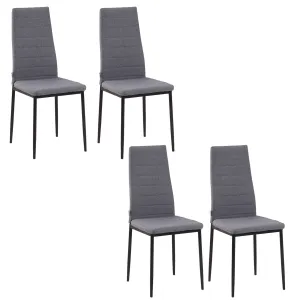 HOMCOM Modern Upholstered Linen-Touch High Back Dining Chairs with Metal Legs - Set of 4, Grey | Comfort & Style for Your Dining Room