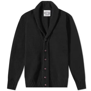 Jamiesons of Shetland Shawl Collar Cardigan with Elbow Patch, Black