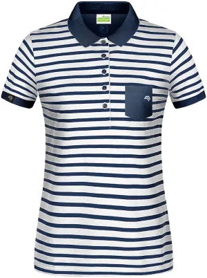 JAN 8029 ― Damen Bio Baumwolle Streifen Polo Shirt - Weiß / Navy Blau