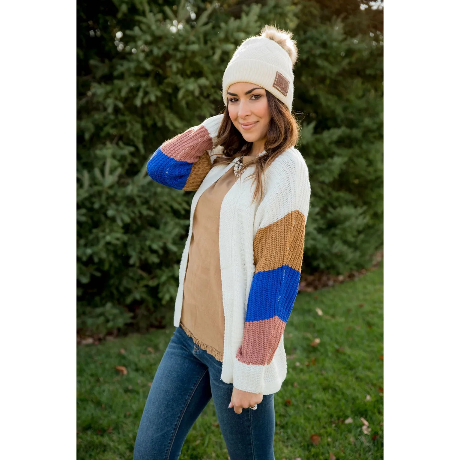 Knit Color Blocked Sleeve Cardigan