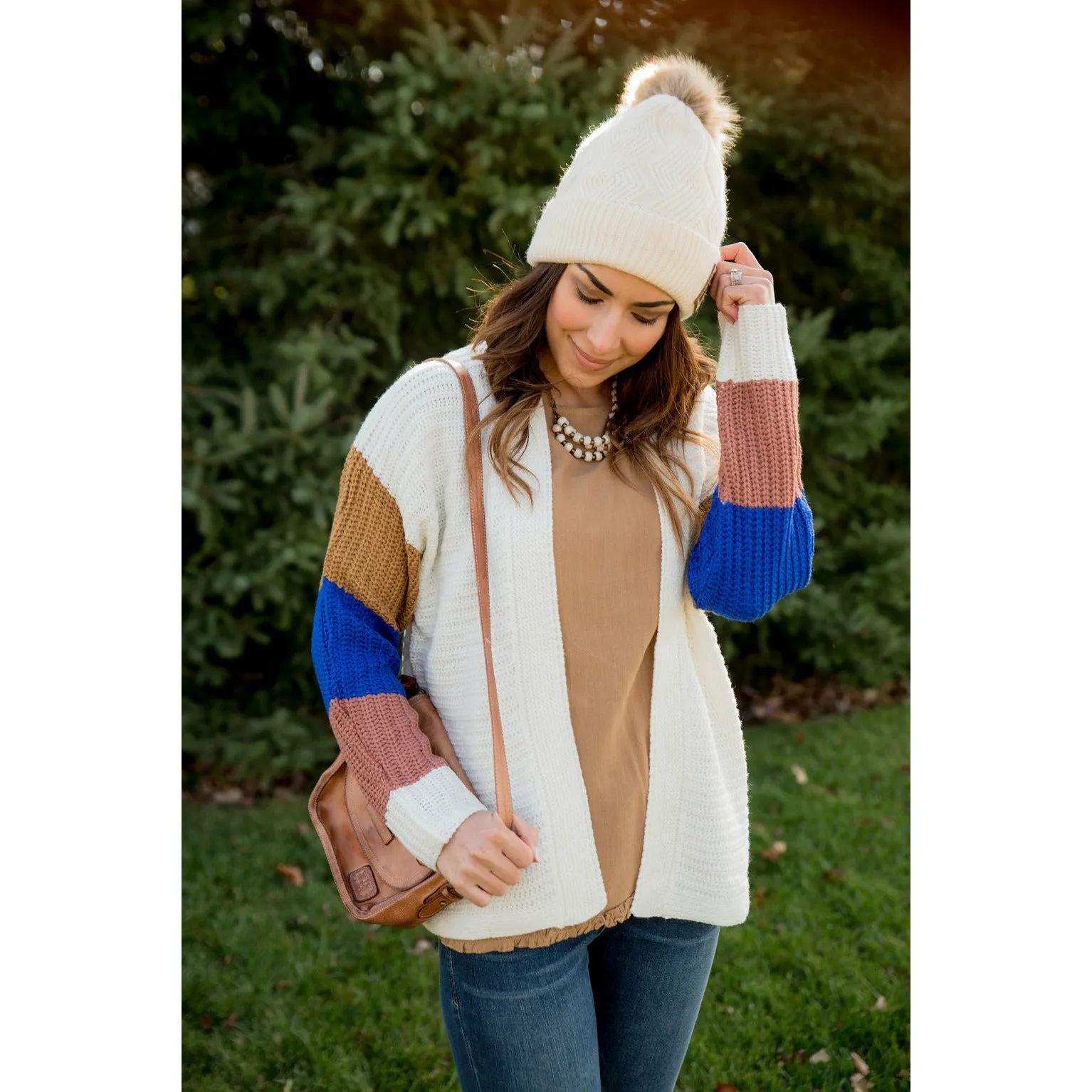 Knit Color Blocked Sleeve Cardigan