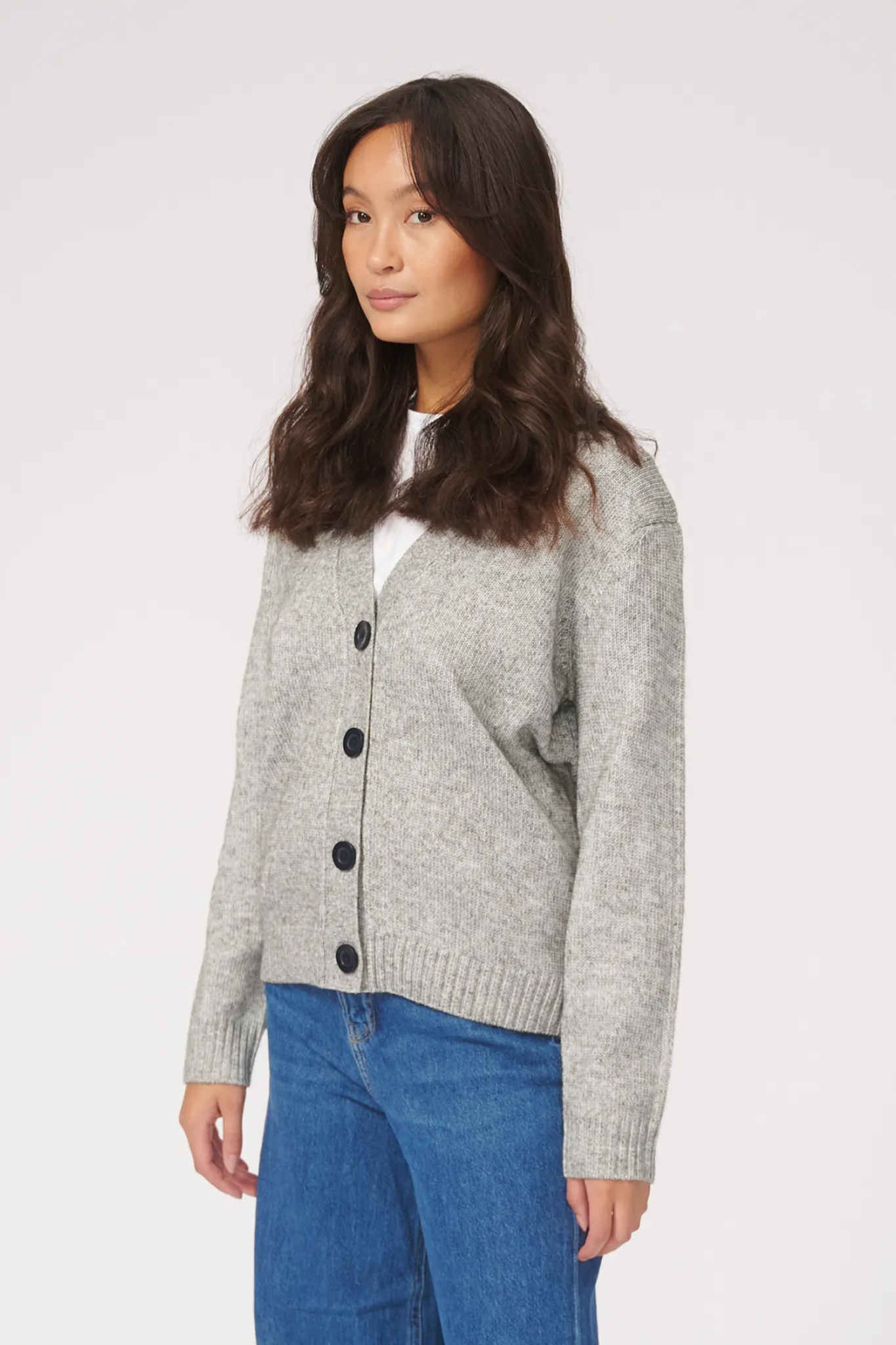 Knitted Cardigan - Light Grey Melange