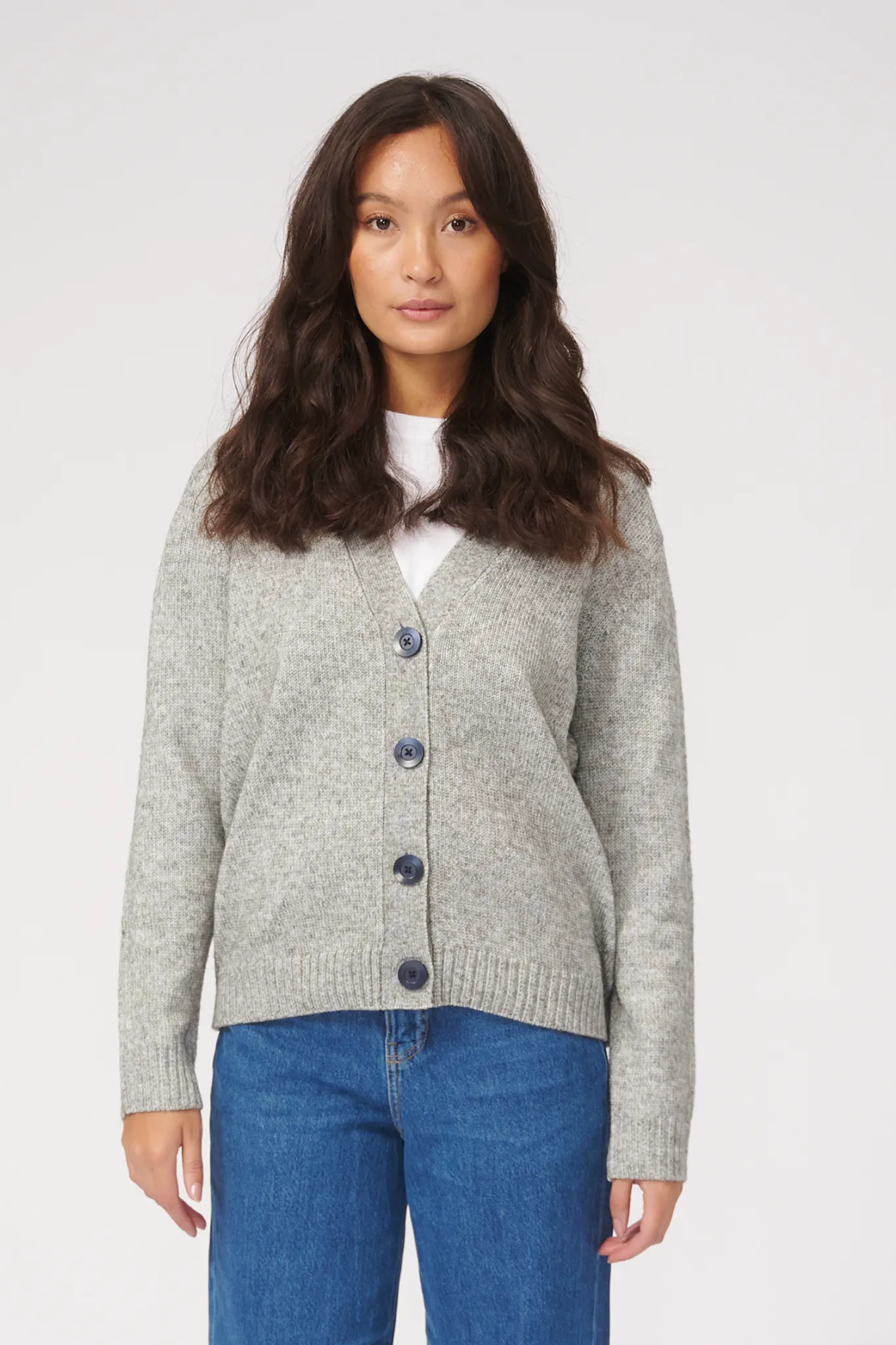 Knitted Cardigan - Light Grey Melange