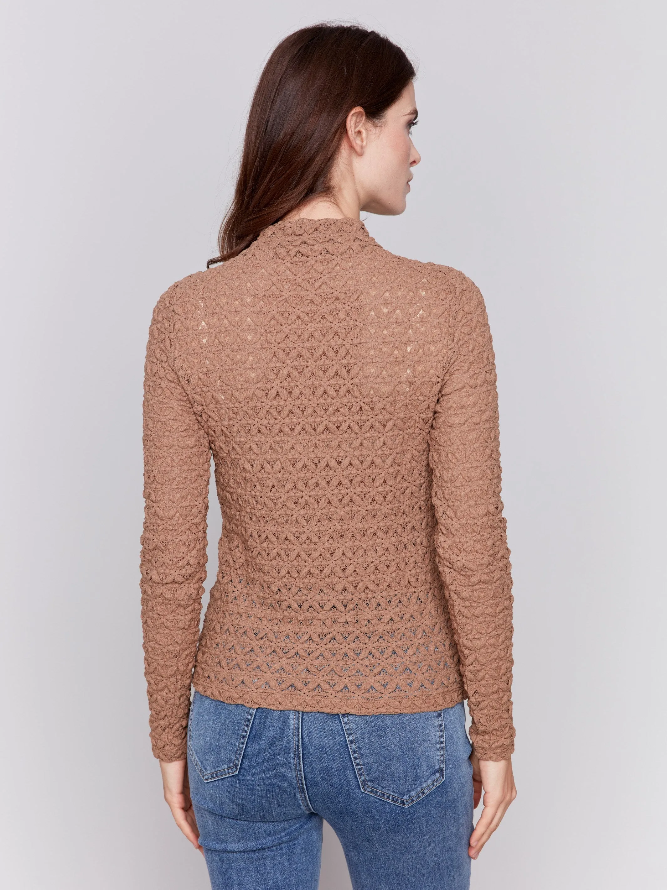 Lace Mock Neck Top - Truffle