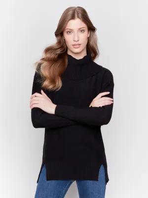 Long Cowl Neck Sweater - Black