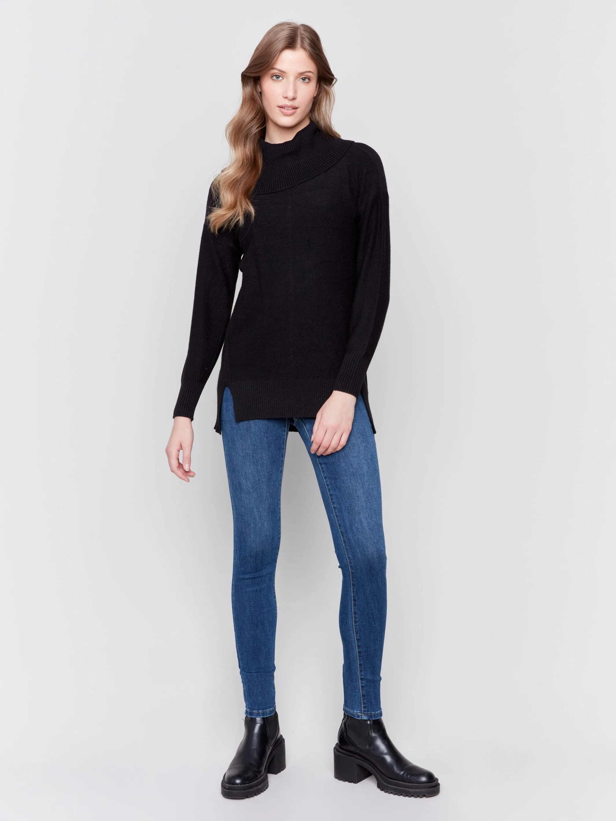 Long Cowl Neck Sweater - Black