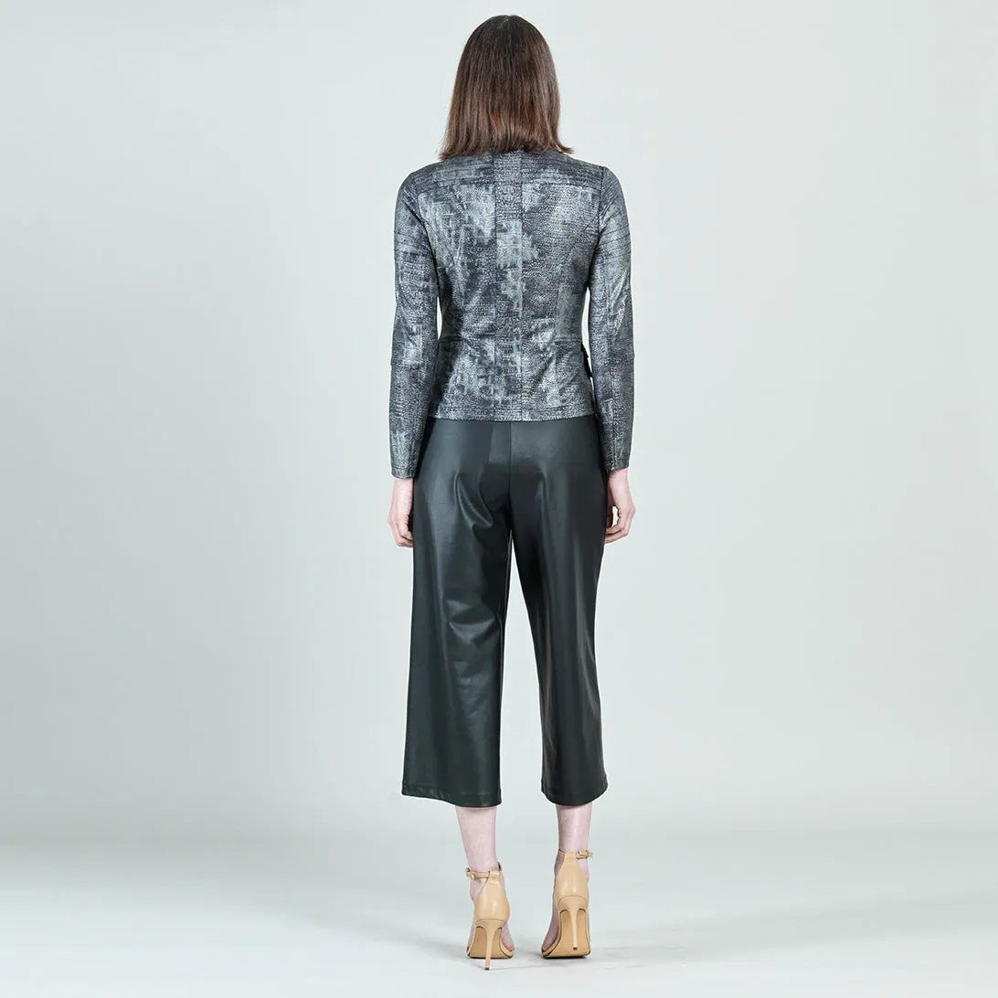 Metallic Liquid Leather™ Textured Biker Jacket - Gunmetal Silver