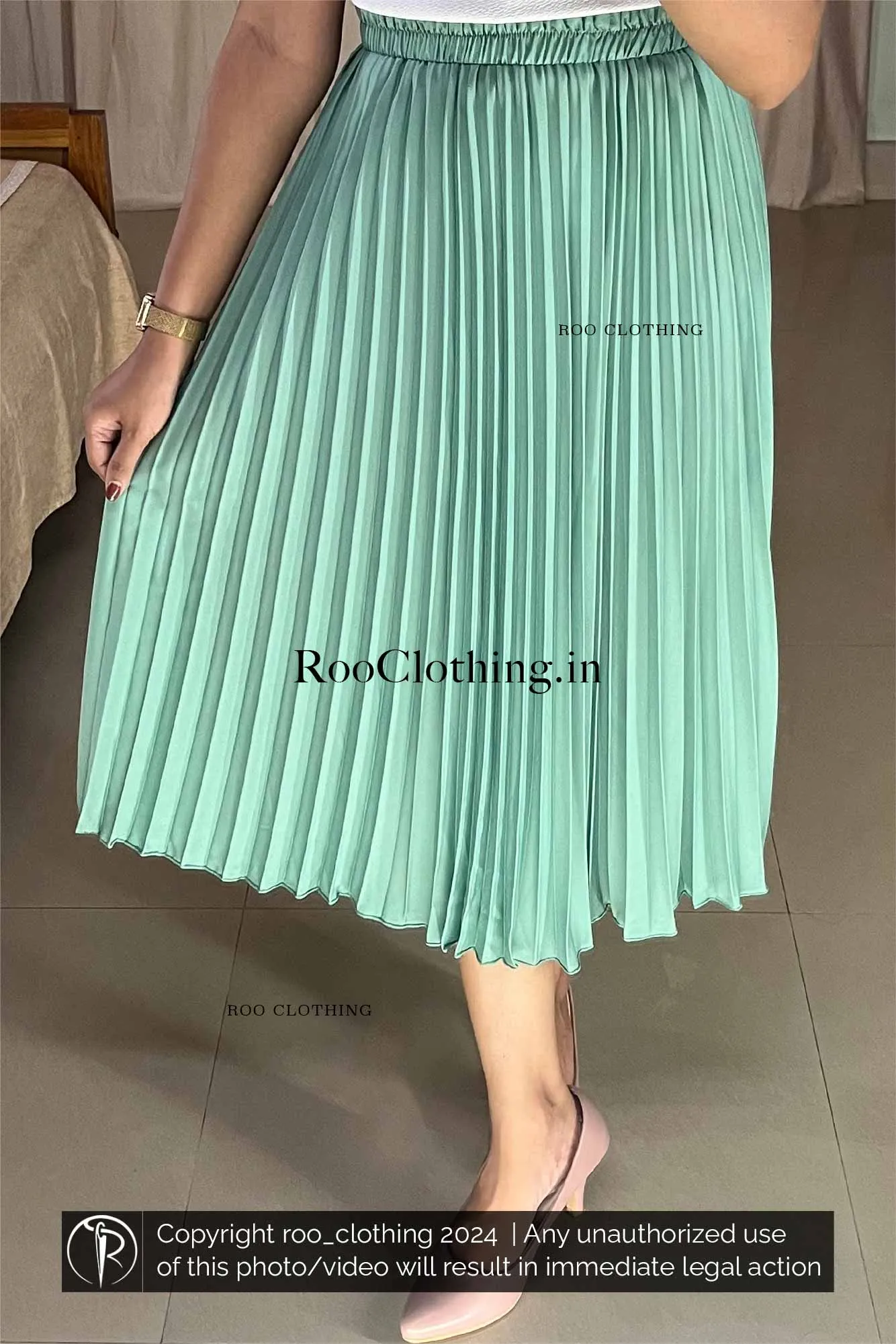 Mint Green Accordion Pleated Skirt Only