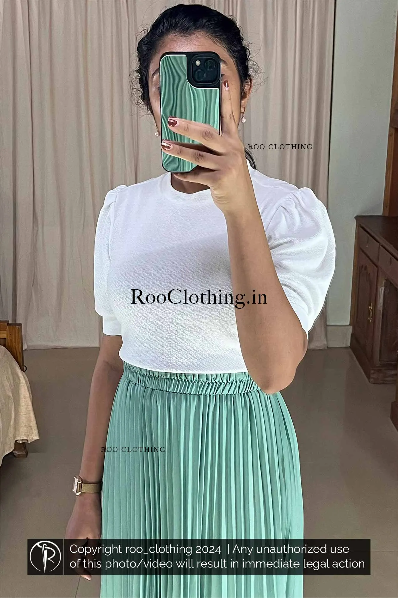 Mint Green Accordion Pleated Skirt Only