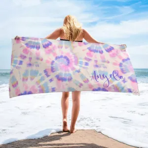 Multi-Color Tie Dye Style Personalize Beach Towel - Personalized Name Bath Towel Custom Pool Towel Beach Towel Name Outside Birthday Gift