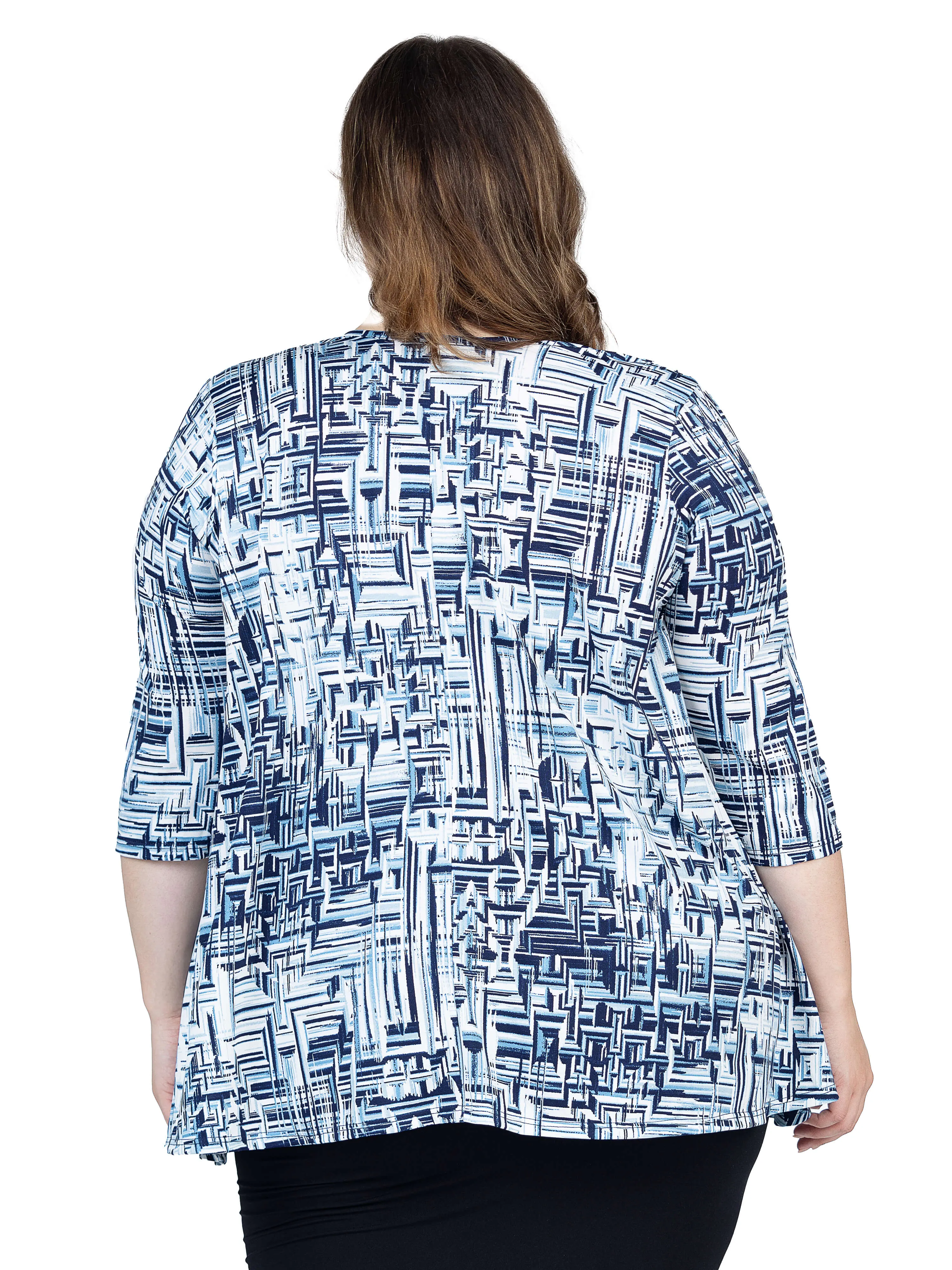 Navy Print Plus Size Elbow Length Sleeve Open Cardigan