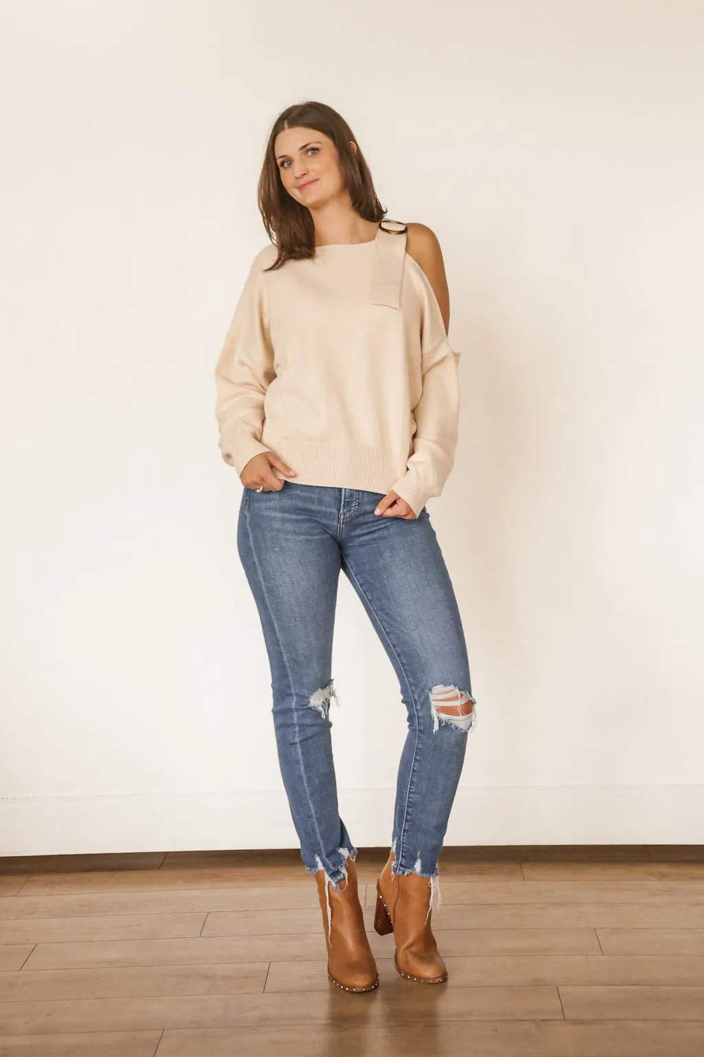 One Shoulder Buckle Sweater