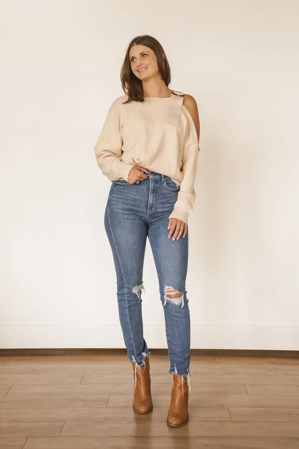 One Shoulder Buckle Sweater