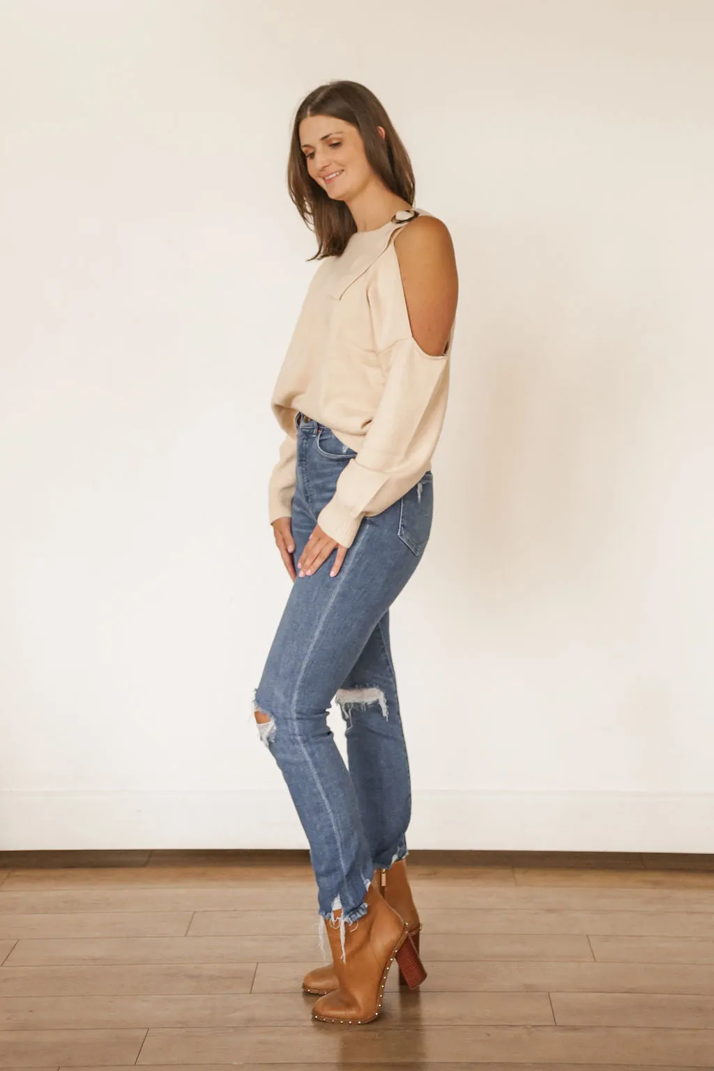 One Shoulder Buckle Sweater